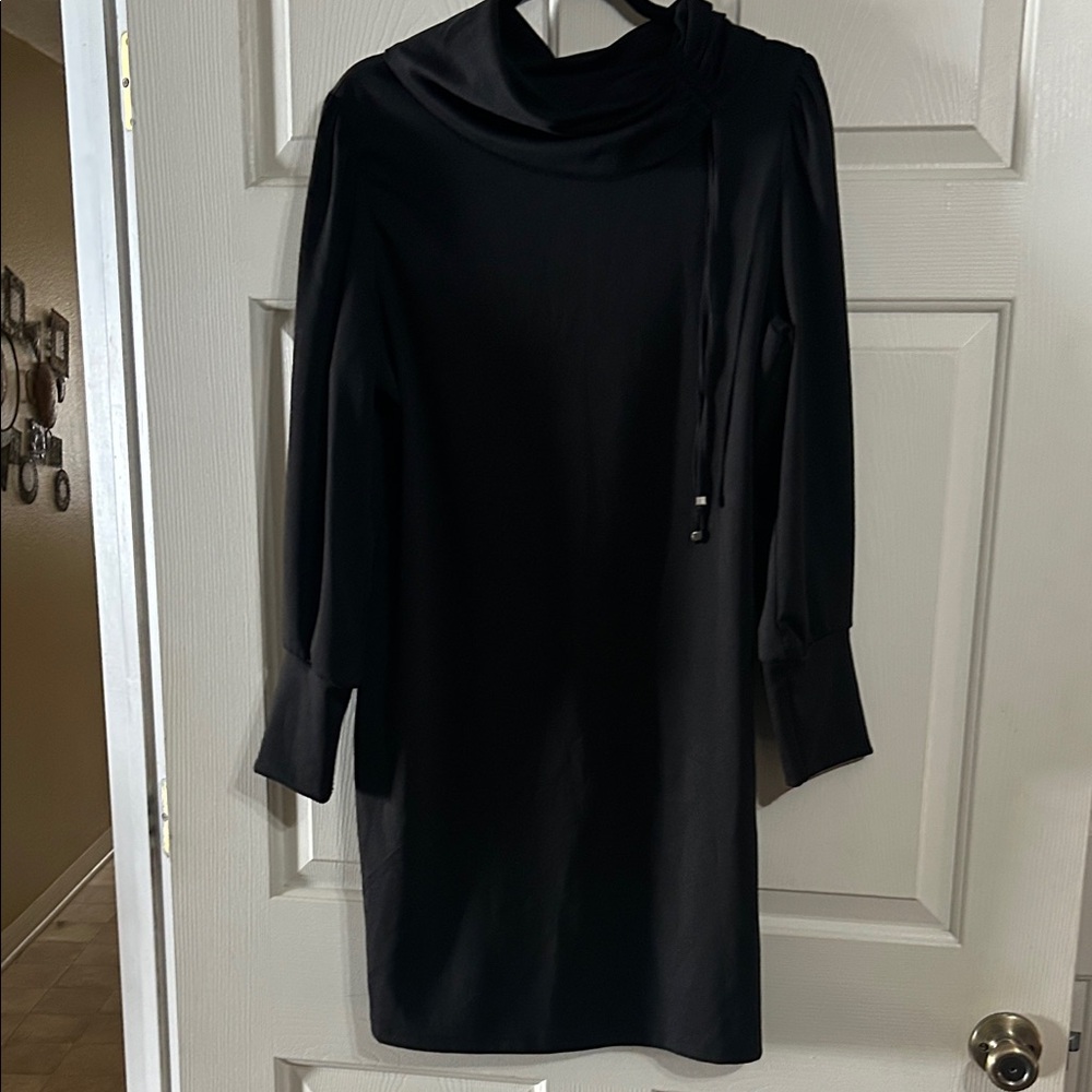 Adrienne Vittadini Black Long Sleeve Cowl Neck Dress